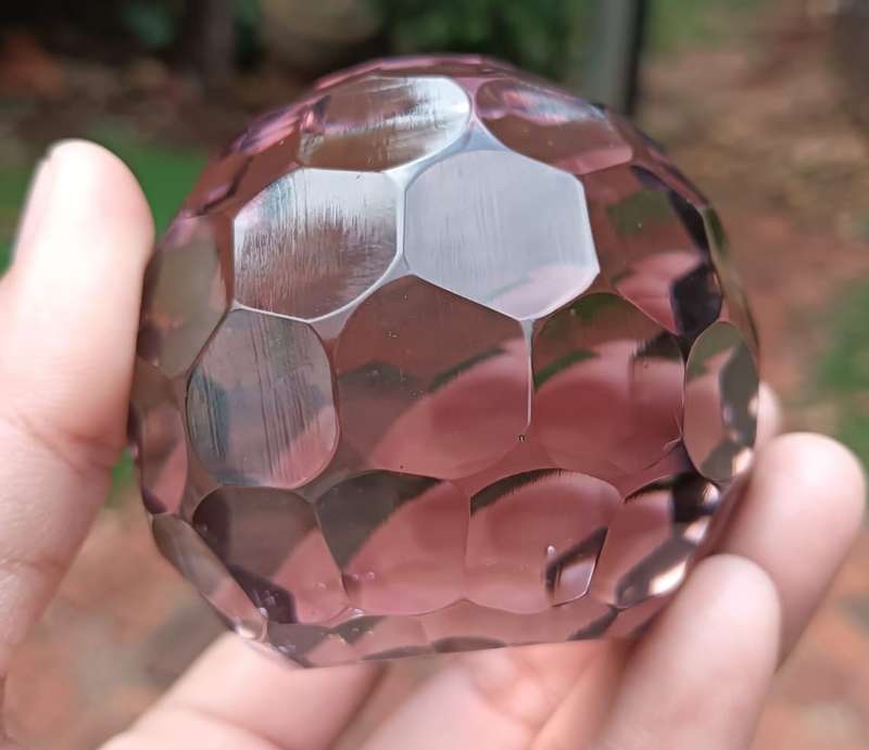Pair of Lilac Facetted Cut Chrystal Spheres 12cm (2kg) and 6.5cm (300g) Diameters