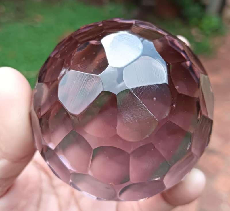 Pair of Lilac Facetted Cut Chrystal Spheres 12cm (2kg) and 6.5cm (300g) Diameters