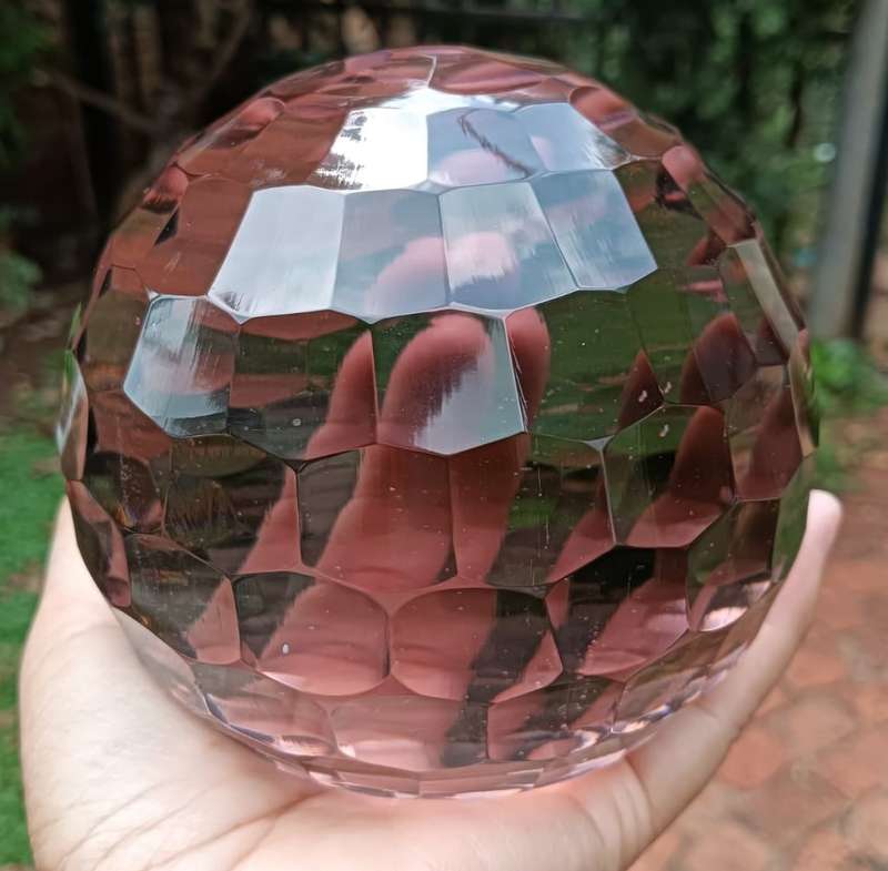 Pair of Lilac Facetted Cut Chrystal Spheres 12cm (2kg) and 6.5cm (300g) Diameters
