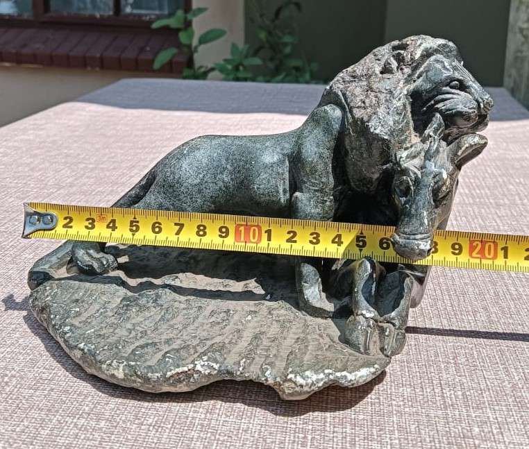 Lion Attacking a Horse Hand Carved African Stone Sculpture
