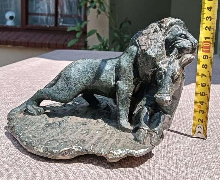Lion Attacking a Horse Hand Carved African Stone Sculpture