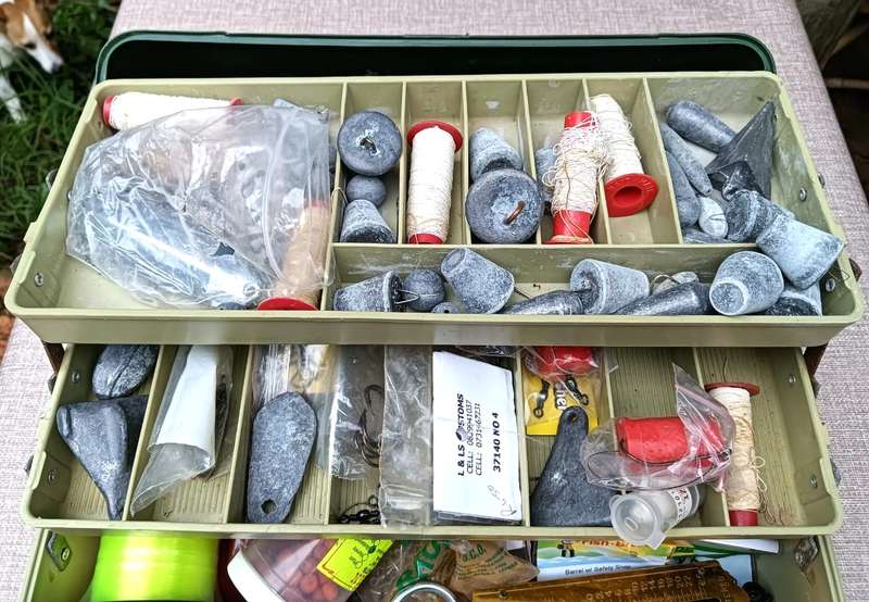 Master Fishing Tackle Box Filled With Salt and Fresh Water Fishing Sinkers, Hooks, Scales, Lures etc