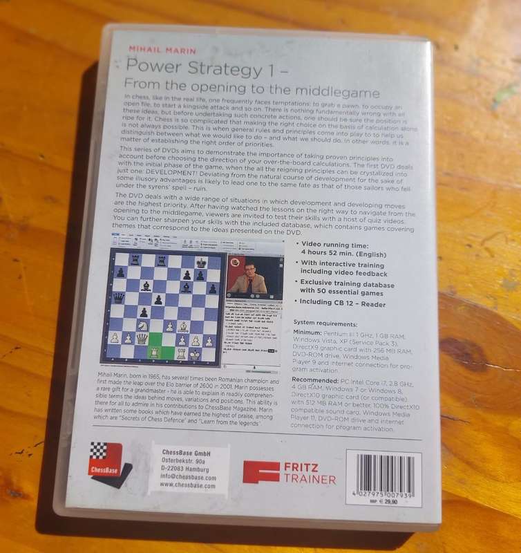 Chessbase Fritztrainer DVD Power Strategy 1  From the Opening to the Middlegame by GM Mihail Marin