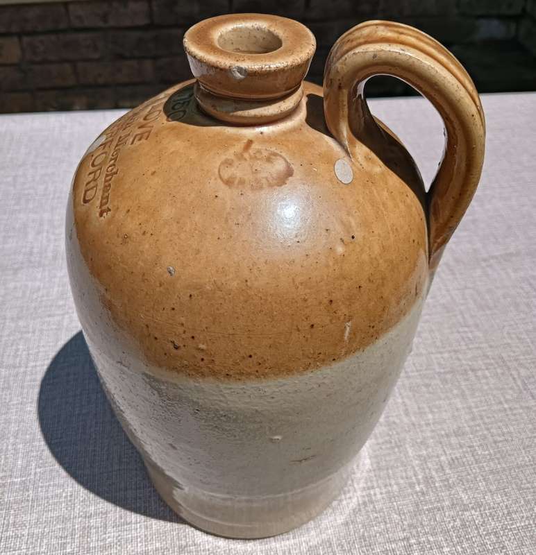 Antique E Love Wine & Spirit Merchant Hungerford England Stoneware Jug with Handle