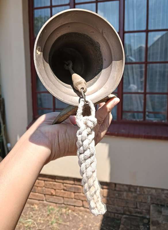 Vintage Solid Brass Nautical Themed Bell with Ships Anchor Shaped Bracket  Clapper in Tact