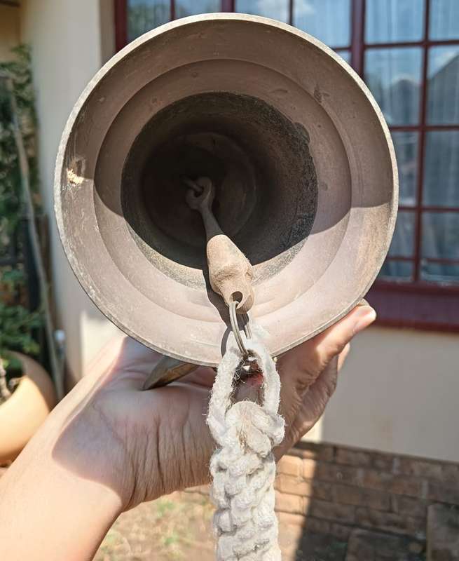 Vintage Solid Brass Nautical Themed Bell with Ships Anchor Shaped Bracket  Clapper in Tact