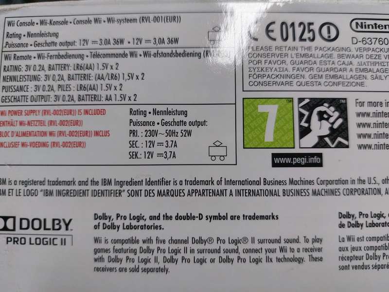 NINTENDO WII Model RVL-001 (EUR) Console, Wii Remote, Power Adapter, RCI Cable, Nunchuk and 2 Games