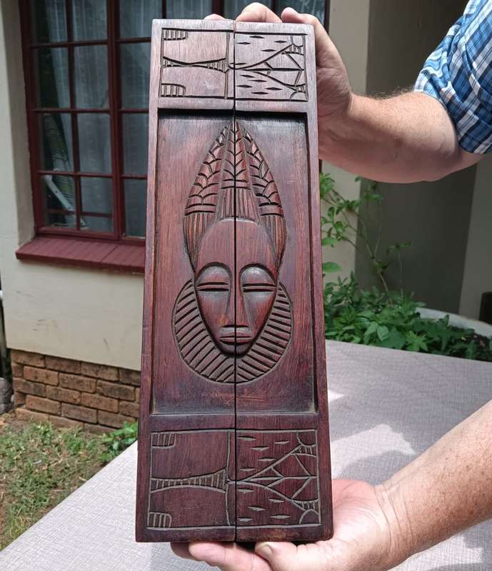 Decorative Ashanti Ghana Oware Mancale Game Board Hand Carved Folding Hinged Wooden Design