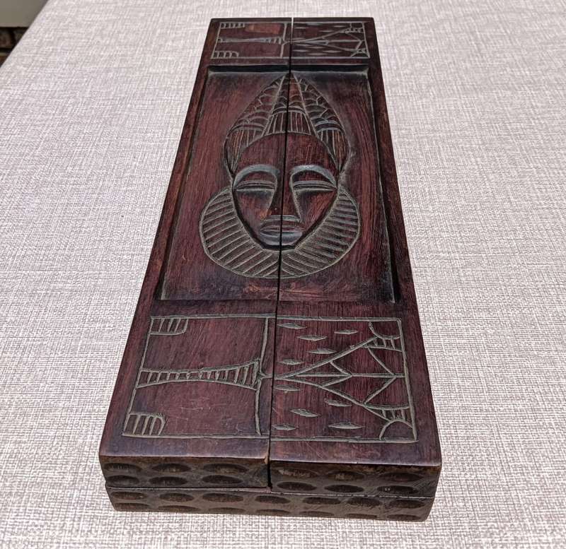 Decorative Ashanti Ghana Oware Mancale Game Board Hand Carved Folding Hinged Wooden Design