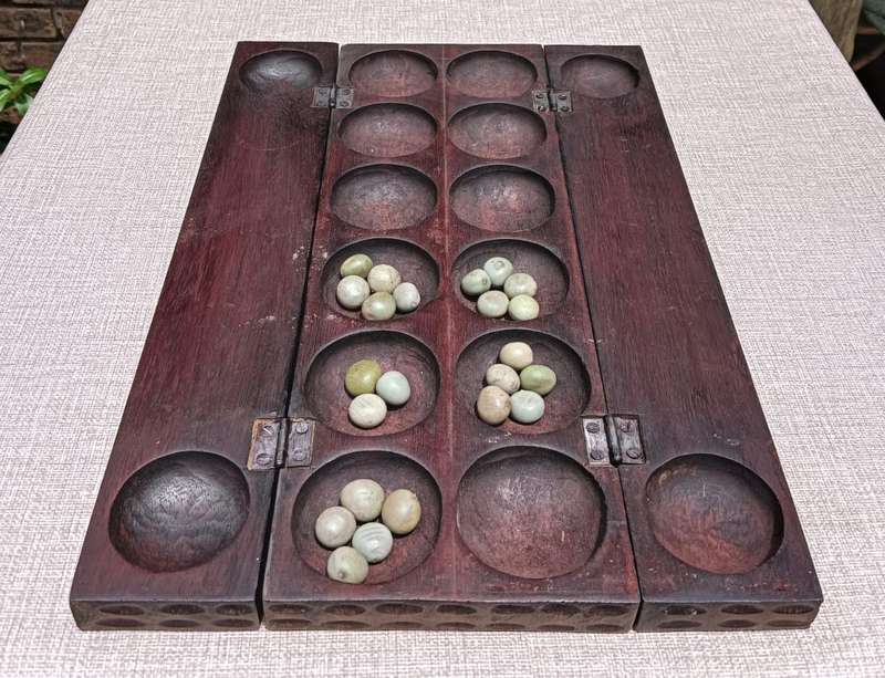 Decorative Ashanti Ghana Oware Mancale Game Board Hand Carved Folding Hinged Wooden Design