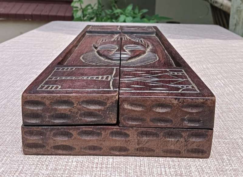 Decorative Ashanti Ghana Oware Mancale Game Board Hand Carved Folding Hinged Wooden Design