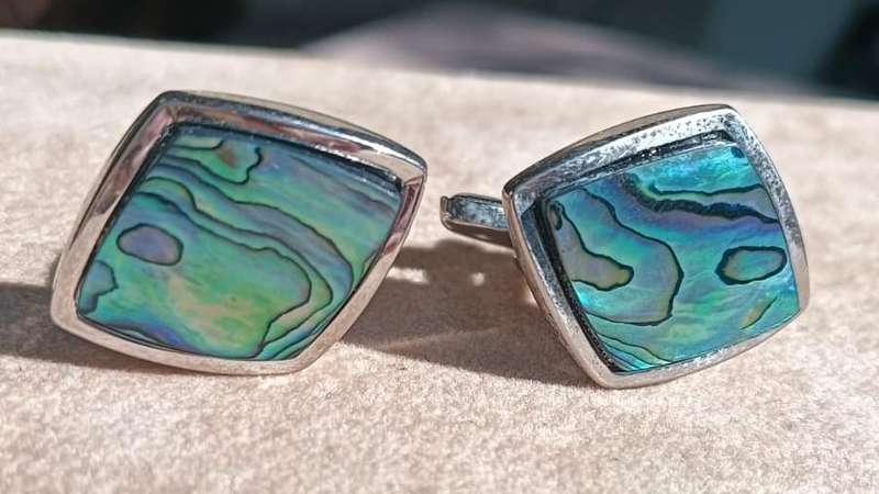 Iridescent Paua Shell Rhombus Shaped Cufflinks from New Zealand