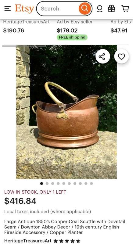 Vintage 1950s Peerage English Copper Helmet Coal Scuttle with Copper Handle