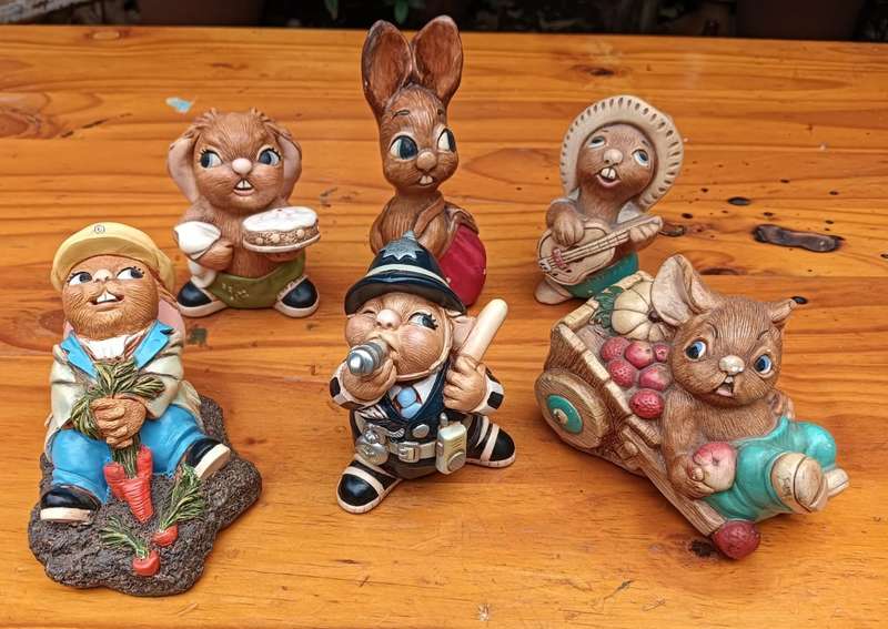 Six Collectable 1960s PenDelfin Rabbit Figurines - Robert, Rocky, Burrows, Scoffer, Old Bill, Percy
