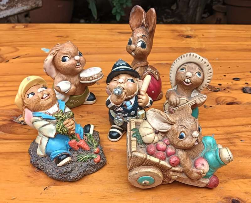 Six Collectable 1960s PenDelfin Rabbit Figurines - Robert, Rocky, Burrows, Scoffer, Old Bill, Percy