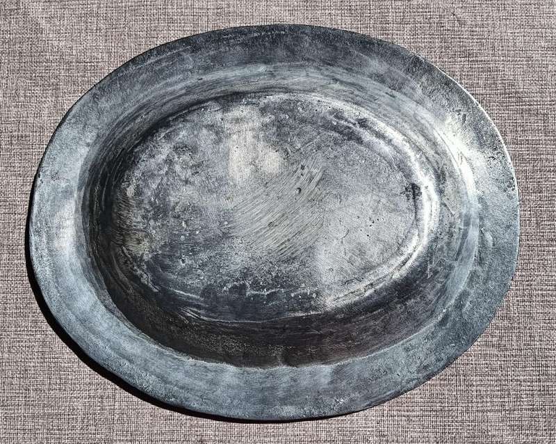 Wonderful Aluminium / Pewter Oval Tray with Animal Relief Design Rim