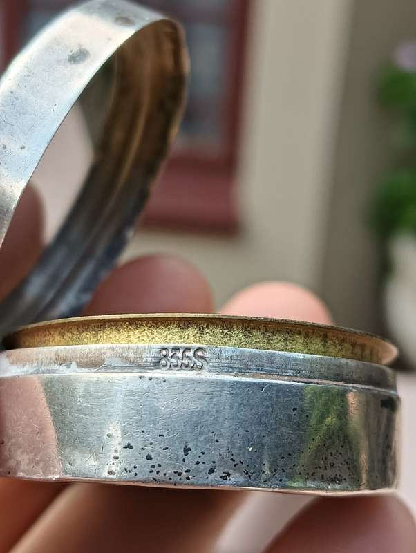 Vintage French Houbigant 835 Silver Ladies Powder Compact with Mirror and Brass Insert Total 22g
