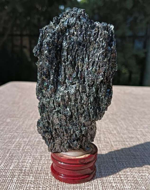 Glistering Rainbow Carborundum Stardust Obelisk  Mimics A Tiny Celestrial Galaxy on Stand