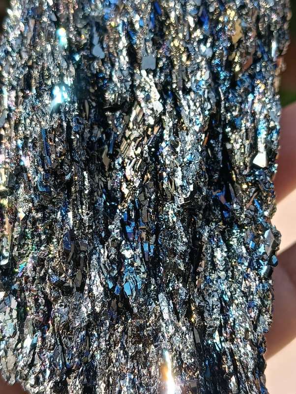 Glistering Rainbow Carborundum Stardust Obelisk  Mimics A Tiny Celestrial Galaxy on Stand