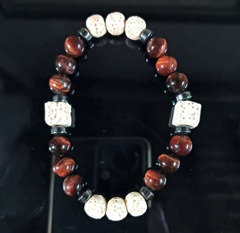 Red Jasper and White Lava Stone Beaded Bracelet
