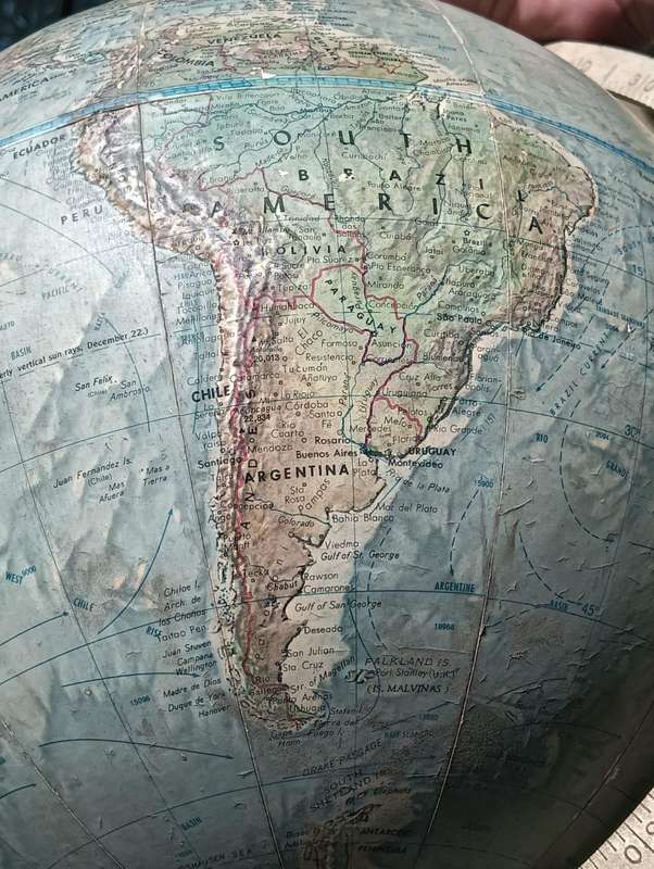 Large Replogle Globe Chicago USA Circa 1965-1971 with Raised 3D Mountains 30cm Diam
