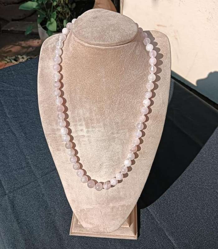 Soft Pink Rose Quartz Beaded Necklace Large 29cm Long