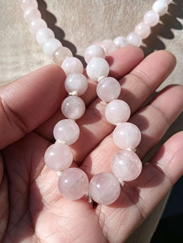 Soft Pink Rose Quartz Beaded Necklace Large 29cm Long