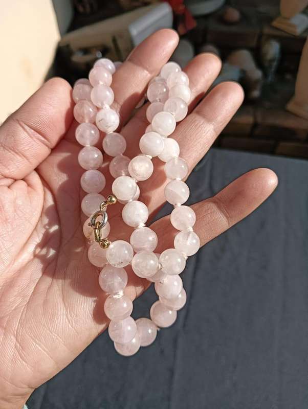 Soft Pink Rose Quartz Beaded Necklace Large 29cm Long