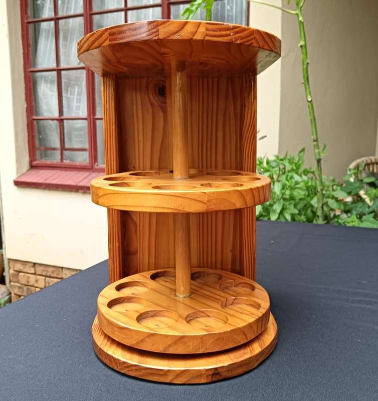 Rotating Solid Pine Wood Spicerack 35cm High to Hold 16 Spices and Herbs