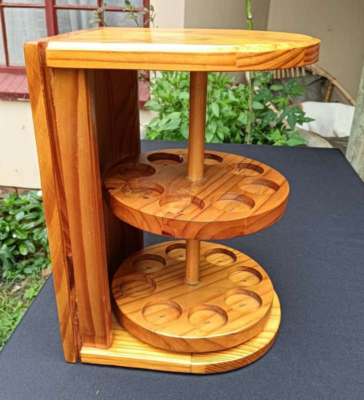 Rotating Solid Pine Wood Spicerack 35cm High to Hold 16 Spices and Herbs