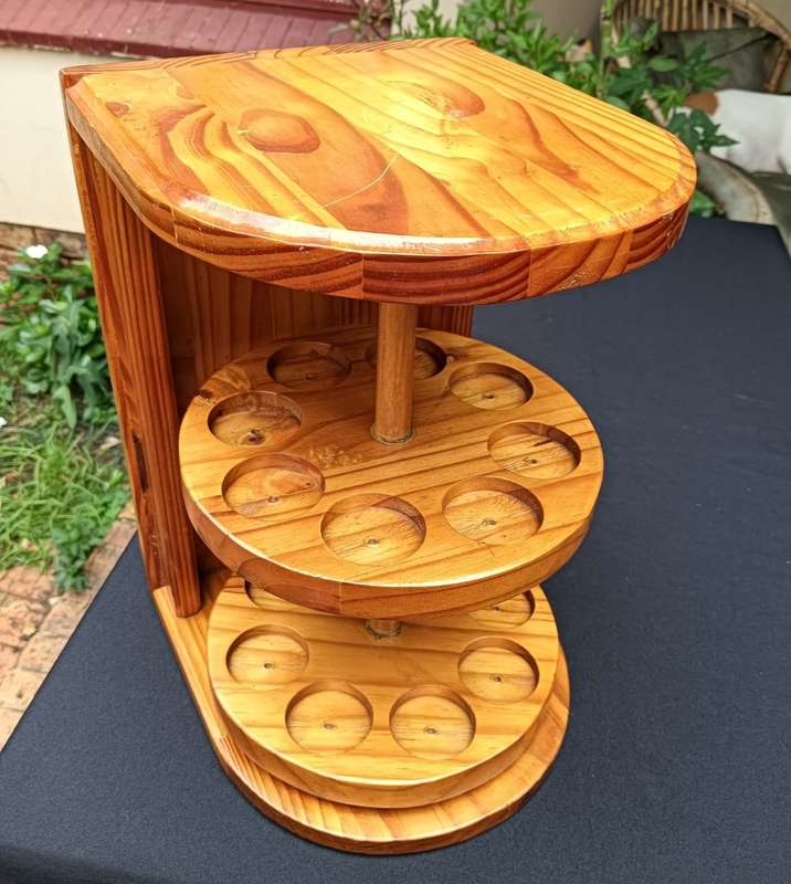 Rotating Solid Pine Wood Spicerack 35cm High to Hold 16 Spices and Herbs