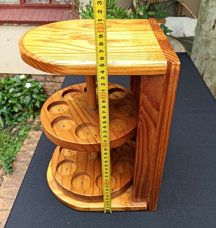 Rotating Solid Pine Wood Spicerack 35cm High to Hold 16 Spices and Herbs