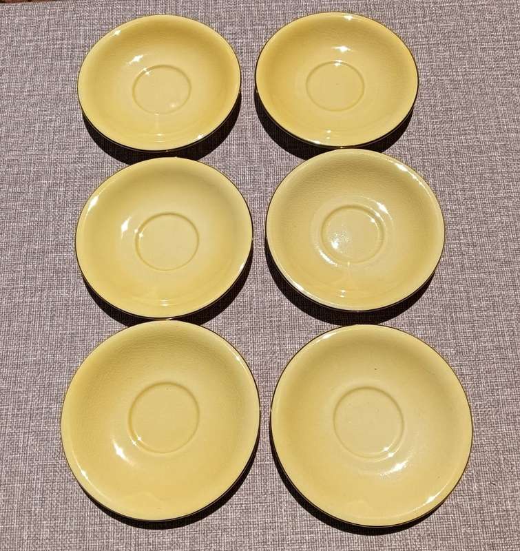SIX (6) GRIMWADES ROYAL WINTON YELLOW ROSEBUD PATTERN DUOS ART DECO HAND PAINTED 1930S (PRE WAR)
