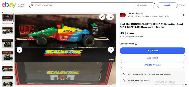 Scalextric Benetton Ford B189 F1 Slot Car 1992 Allessandro Nanini  Missing One Goodyear Tyre