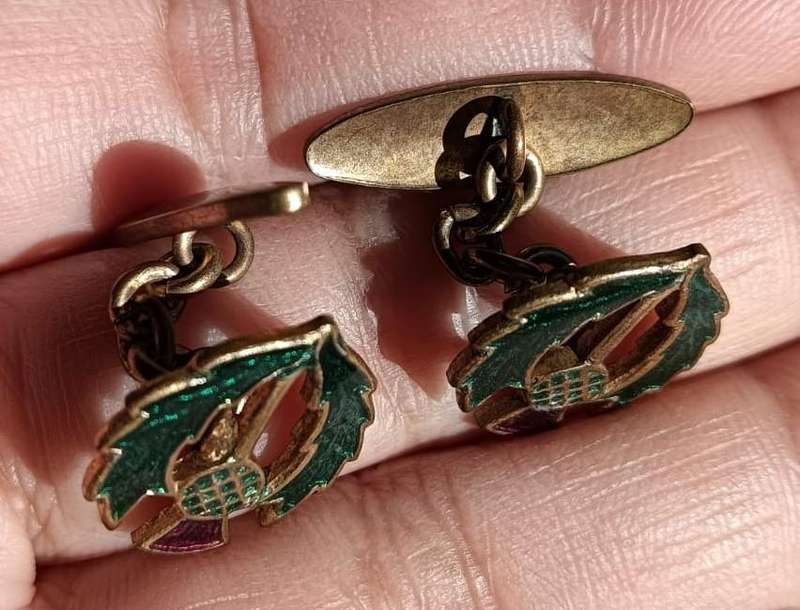 Pair of 1940s Scottish Thistle Enamelled Cuff Links