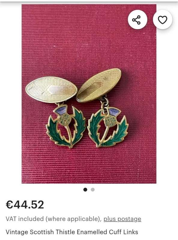 Pair of 1940s Scottish Thistle Enamelled Cuff Links