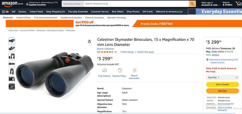 Giant Celestron SkyMaster 15x70mm Binoculars Ideal for Astronomy and Long Range Landscape viewing