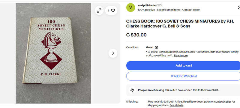 Chess Book Classic: 100 Soviet Chess Miniatures by P.H. Clarke 1963 First Edition Hardcover G. Bell