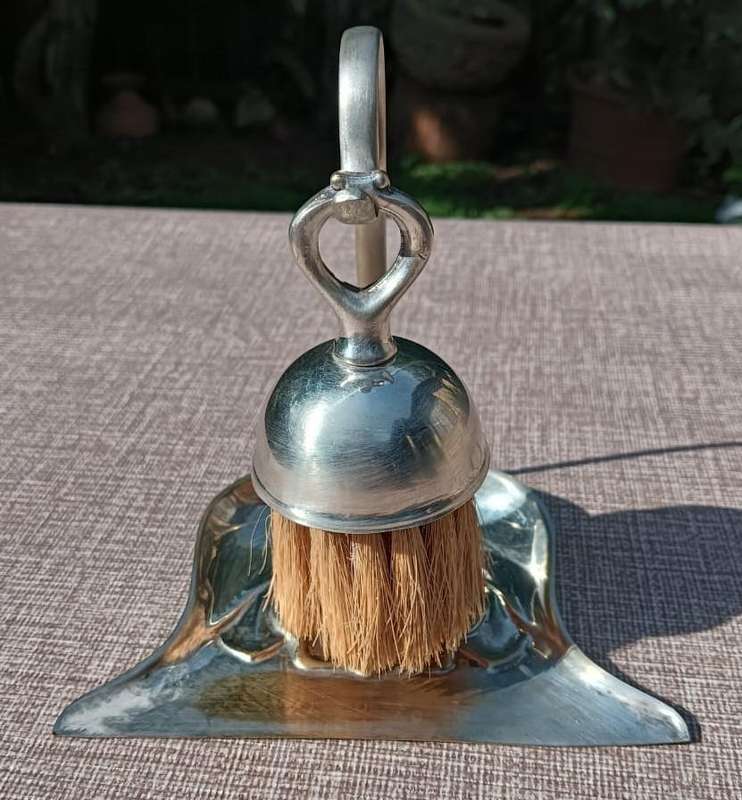 Silverplated Dining Table Crumber (Silent Butler) Brush and Pan Sweeping Set circa early 1900s Rarel