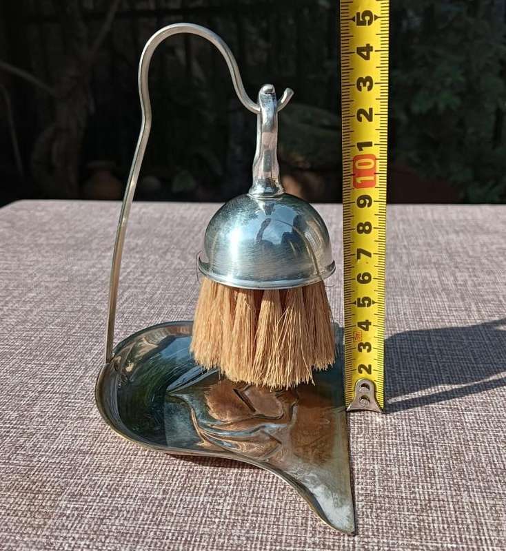 Silverplated Dining Table Crumber (Silent Butler) Brush and Pan Sweeping Set circa early 1900s Rarel