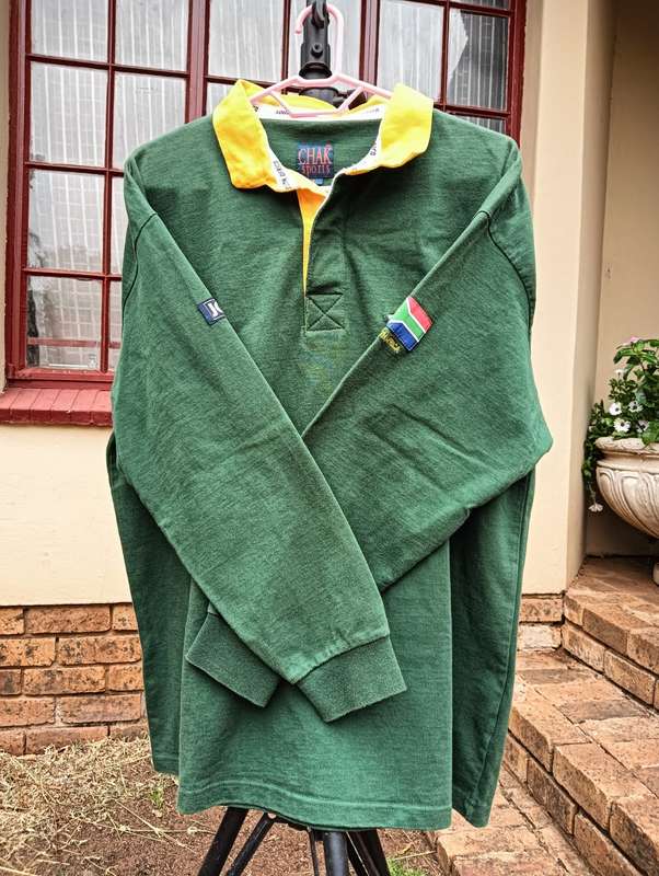 VINTAGE 1990S SOUTH AFRICA RUGBY SPRINGBOKS "CHAK SPORTS" SUPPORTERS JERSEY SIZE L