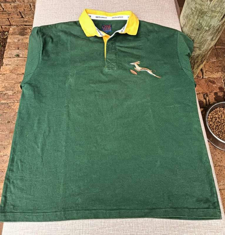 VINTAGE 1990S SOUTH AFRICA RUGBY SPRINGBOKS "CHAK SPORTS" SUPPORTERS JERSEY SIZE L