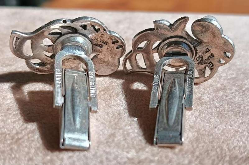 Vintage Sterling Silver English Marquetta Tiara Shaped Cufflinks with Inset Pyrite Stones