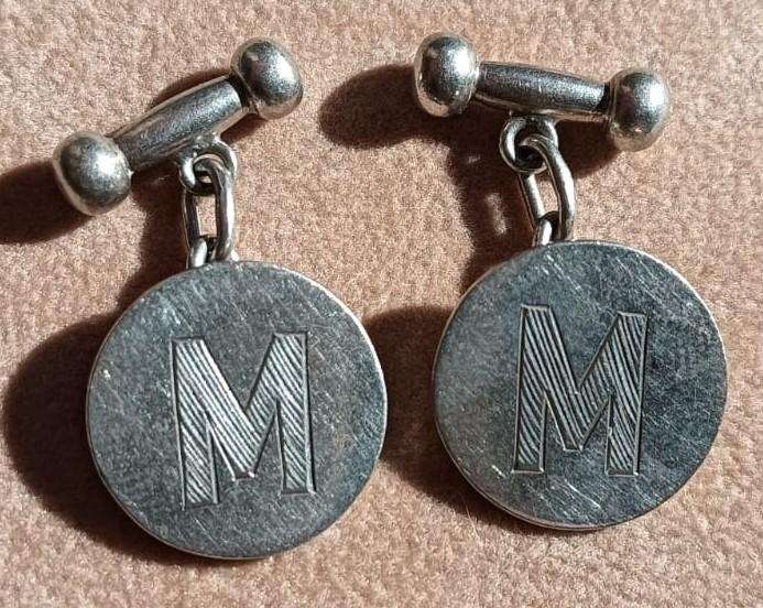 Pair of Alphabet Initials "M" Engraved Sterling Silver Cufflinks 8.59g