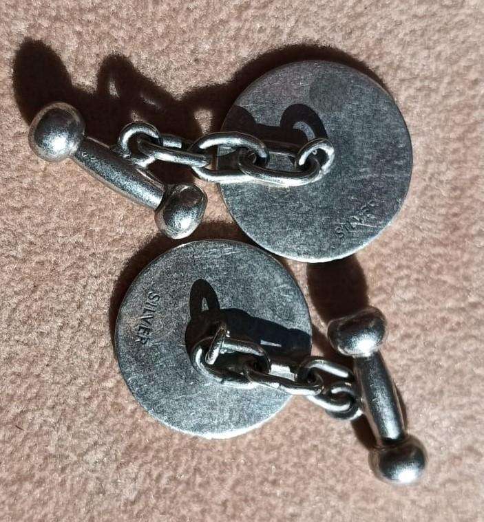 Pair of Alphabet Initials "M" Engraved Sterling Silver Cufflinks 8.59g
