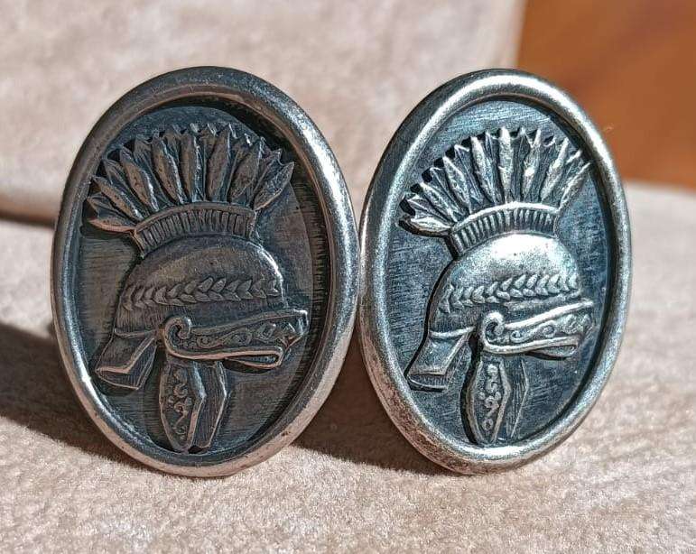 Roman Centurion Plume Helmet Silver Cufflinks  Stamped Silver