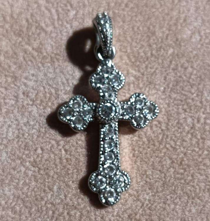 Sterling Silver and Rhinestone Cross Pendant 3.5g