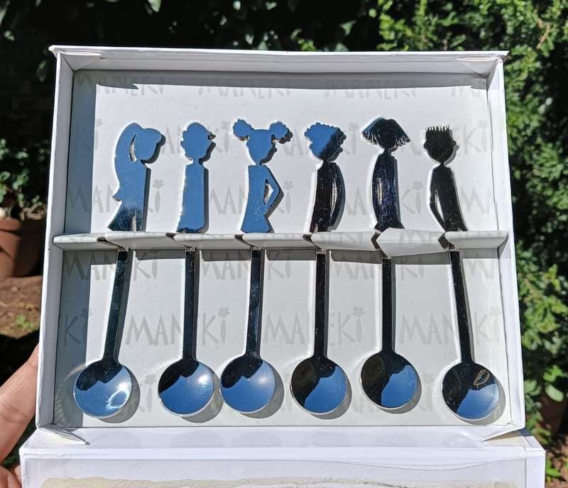 Maneki van Staal Susan Slee Designed Spoon Set Boxed  BABSIE, DIRK, POPPIE, KERNEELS, EMMA AND DAAN