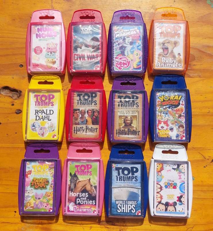 Batch of 12 TOP TRUMPS Card Sets (2 Harry Potter) Hard Plastic Casings - Good Condition - Set 1 of 2