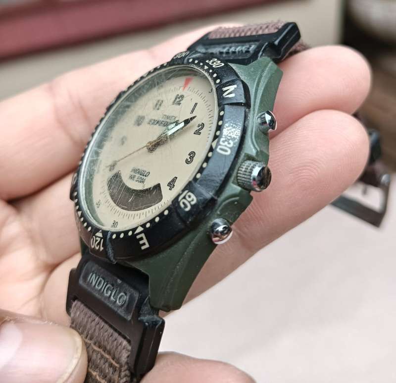 Vintage 1990s Timex T48601 Expedition Indiglo Ana-Digi Quartz Mens Watch with White Dials
